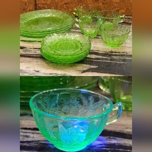 Vintage Green Depression Glassware Set